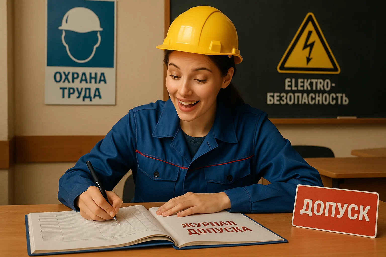 Сотрудница заполняет журнал допуска после инструктажа