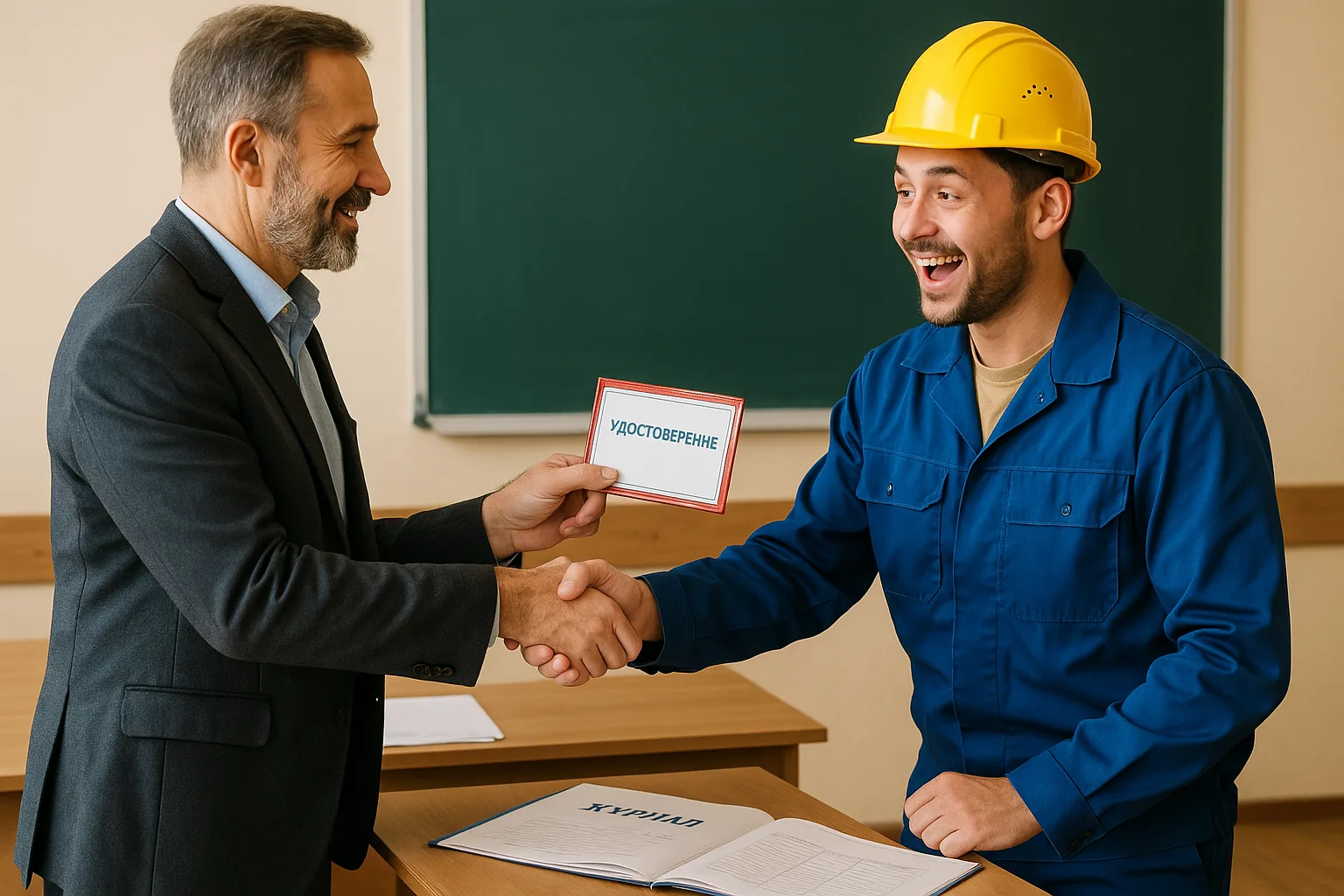 Инструктор вручает удостоверение после проверки знаний