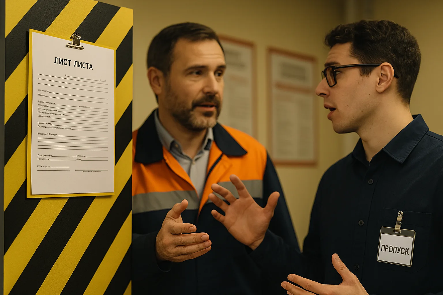Документ допуска на стенде и обсуждение специалистов